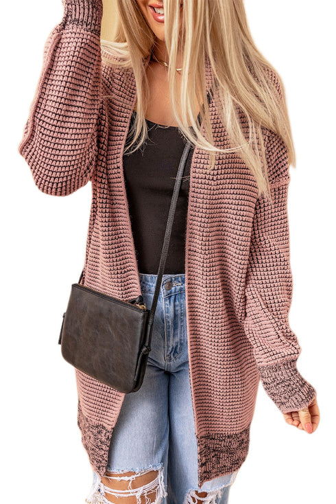 Plaid Knitted Long Open Front Cardigan